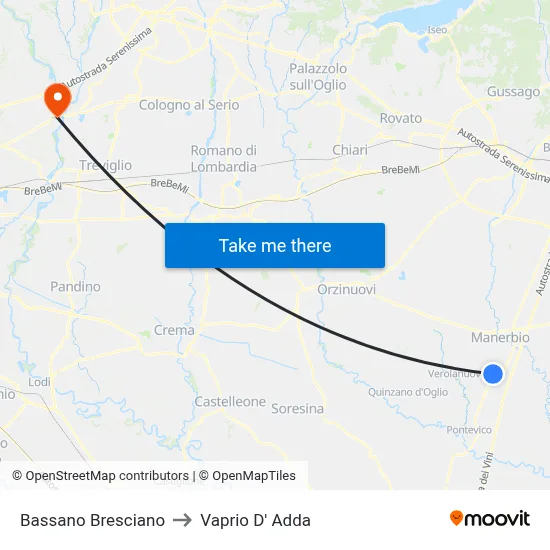 Bassano Bresciano to Vaprio d'Adda map