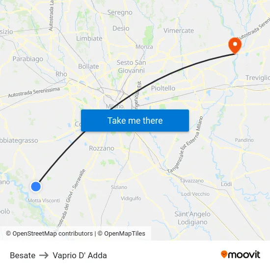Besate to Vaprio D' Adda map