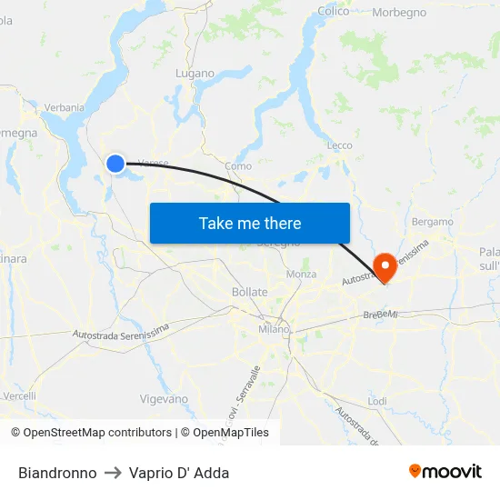 Biandronno to Vaprio d'Adda map