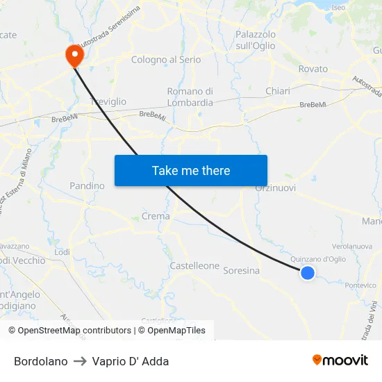 Bordolano to Vaprio d'Adda map