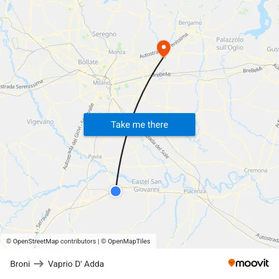 Broni to Vaprio D' Adda map