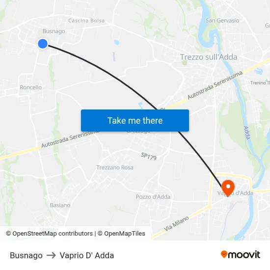 Busnago to Vaprio d'Adda map