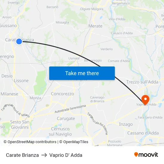 Carate Brianza to Vaprio d'Adda map