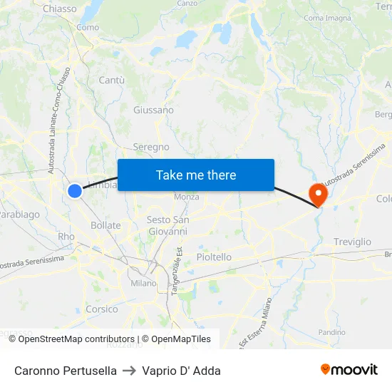 Caronno Pertusella to Vaprio D' Adda map