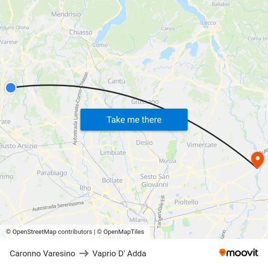 Caronno Varesino to Vaprio d'Adda map