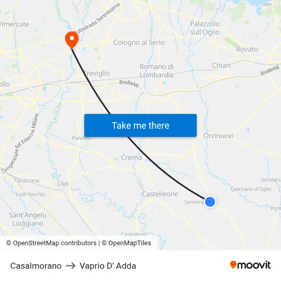 Casalmorano to Vaprio D' Adda map