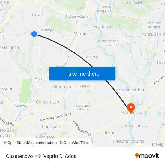 Casatenovo to Vaprio D' Adda map