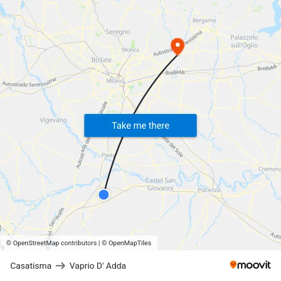 Casatisma to Vaprio D' Adda map