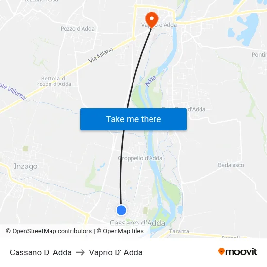 Cassano D' Adda to Vaprio D' Adda map