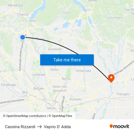 Cassina Rizzardi to Vaprio D' Adda map