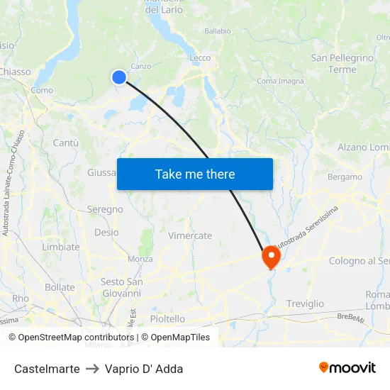 Castelmarte to Vaprio D' Adda map