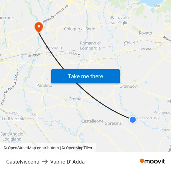 Castelvisconti to Vaprio d'Adda map