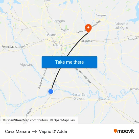Cava Manara to Vaprio D' Adda map