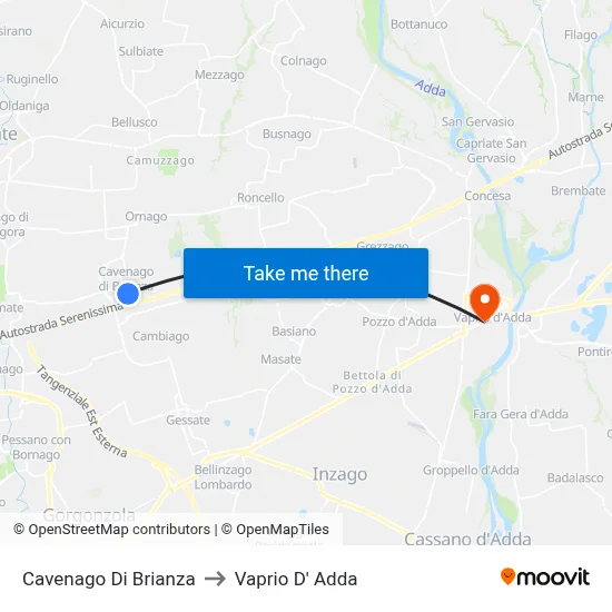 Cavenago Di Brianza to Vaprio D' Adda map