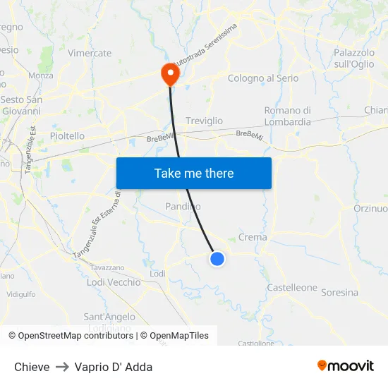 Chieve to Vaprio d'Adda map