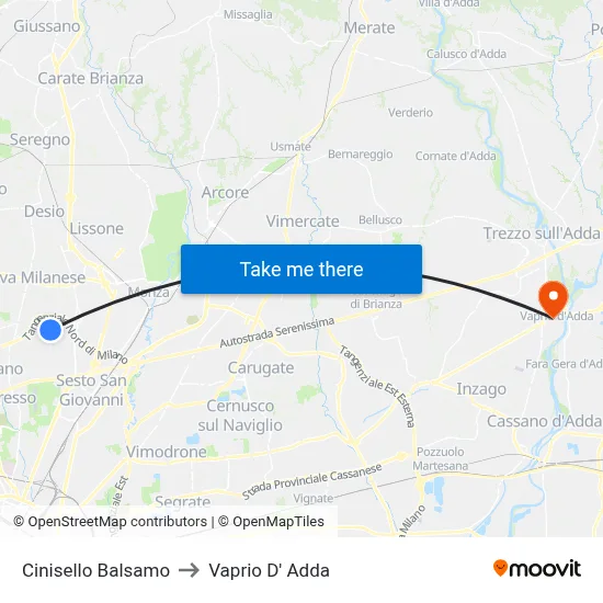 Cinisello Balsamo to Vaprio D' Adda map