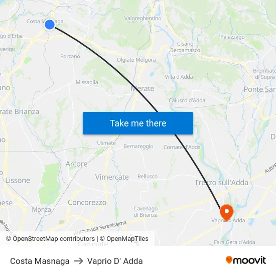 Costa Masnaga to Vaprio d'Adda map