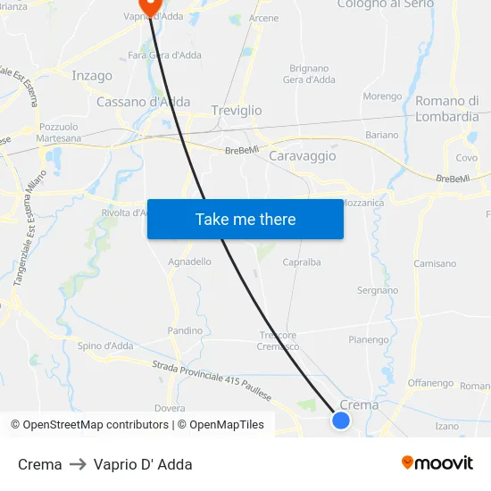 Crema to Vaprio d'Adda map