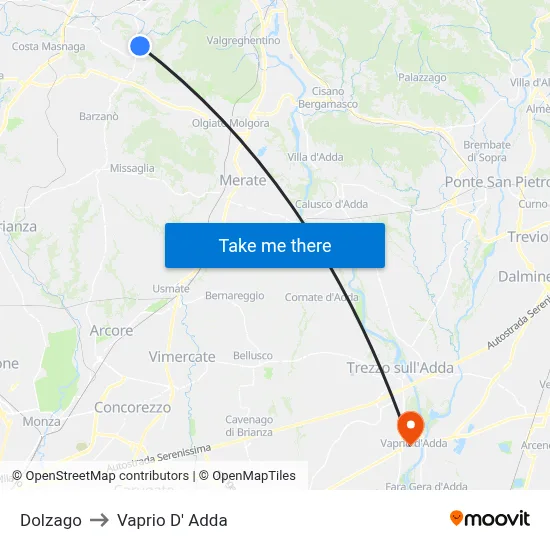 Dolzago to Vaprio d'Adda map