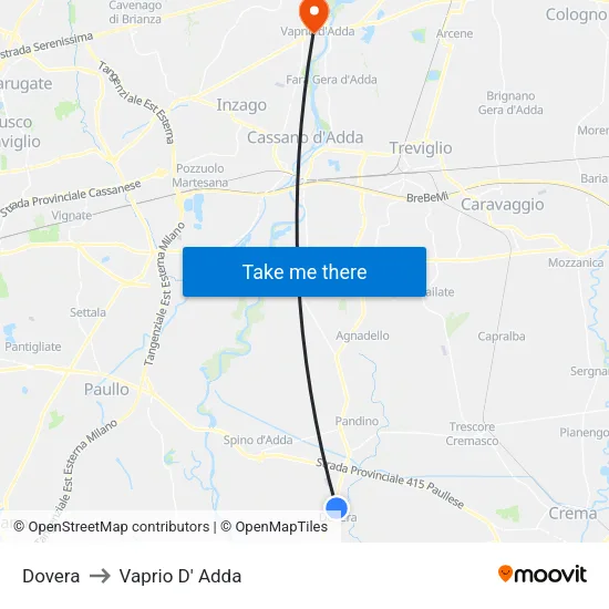 Dovera to Vaprio d'Adda map