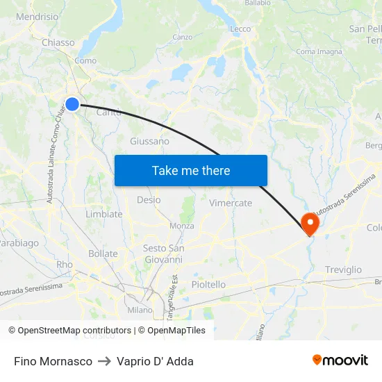 Fino Mornasco to Vaprio d'Adda map