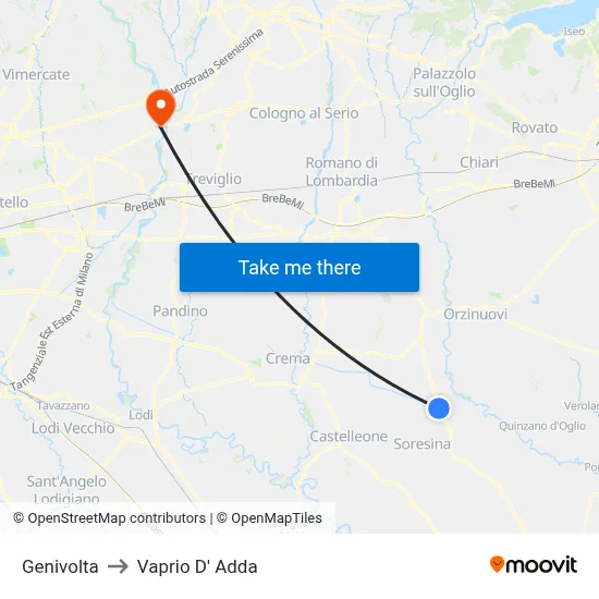 Genivolta to Vaprio d'Adda map