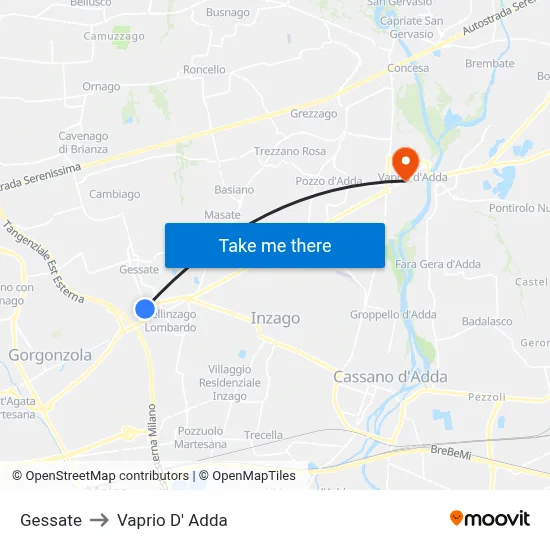 Gessate to Vaprio d'Adda map