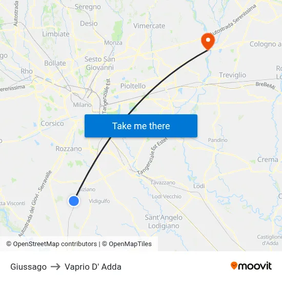 Giussago to Vaprio d'Adda map