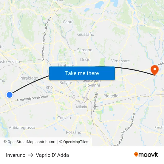 Inveruno to Vaprio d'Adda map