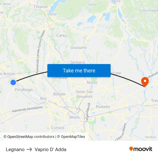 Legnano to Vaprio d'Adda map