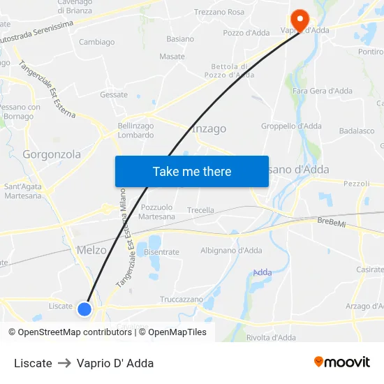 Liscate to Vaprio d'Adda map