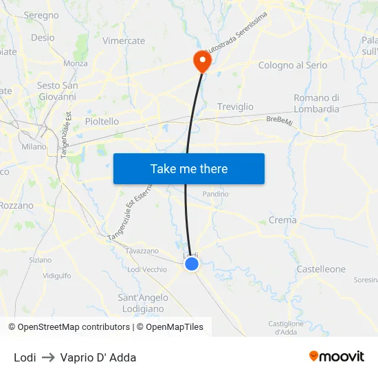 Lodi to Vaprio d'Adda map