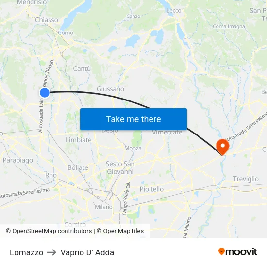 Lomazzo to Vaprio D' Adda map