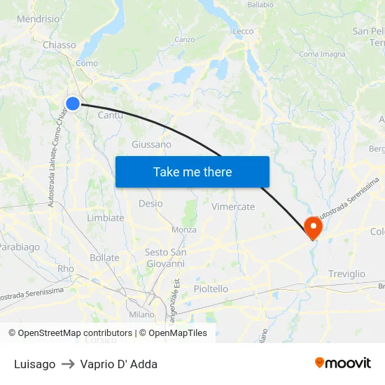 Luisago to Vaprio d'Adda map