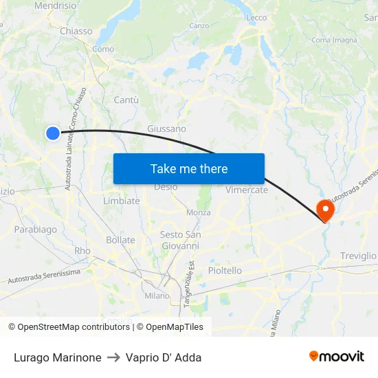 Lurago Marinone to Vaprio d'Adda map