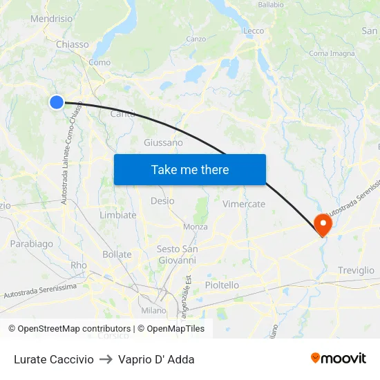 Lurate Caccivio to Vaprio d'Adda map