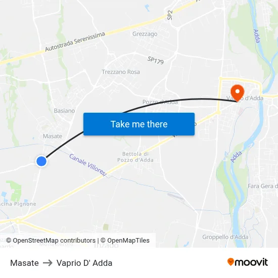 Masate to Vaprio d'Adda map