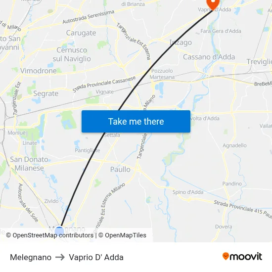 Melegnano to Vaprio d'Adda map