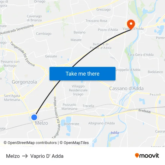 Melzo to Vaprio d'Adda map