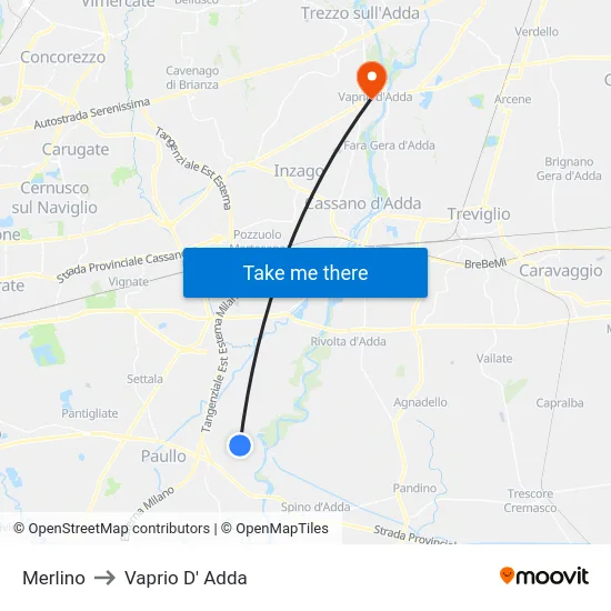 Merlino to Vaprio d'Adda map