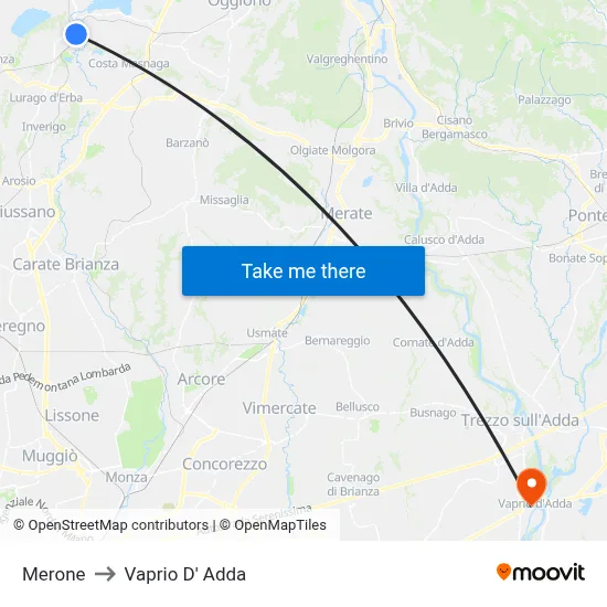 Merone to Vaprio d'Adda map