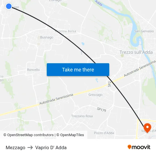 Mezzago to Vaprio d'Adda map