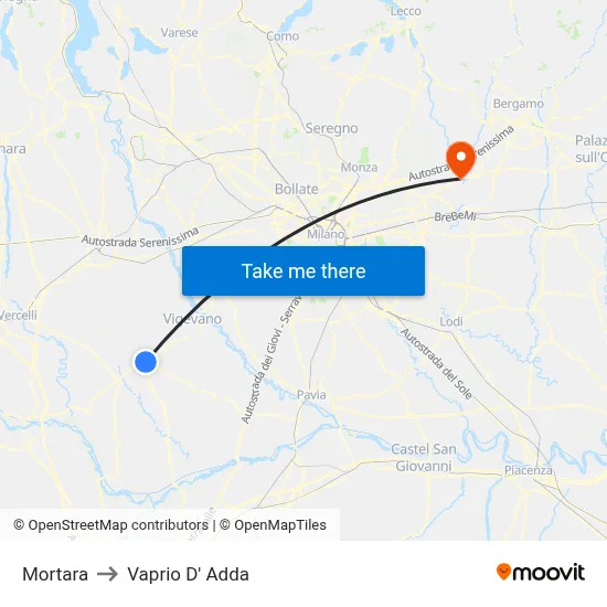 Mortara to Vaprio D' Adda map