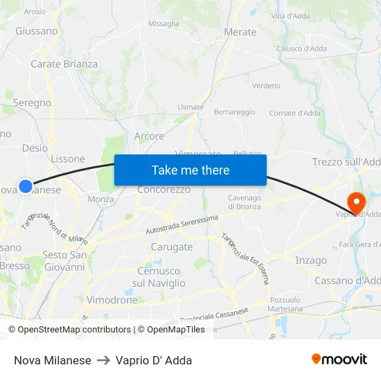 Nova Milanese to Vaprio D' Adda map