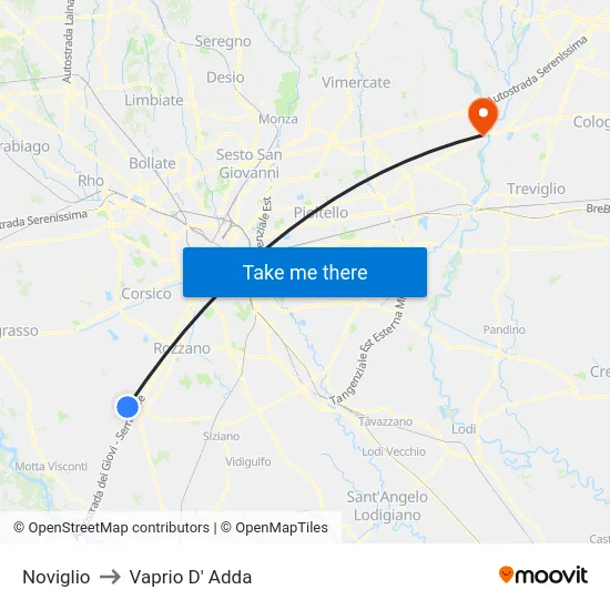 Noviglio to Vaprio D' Adda map