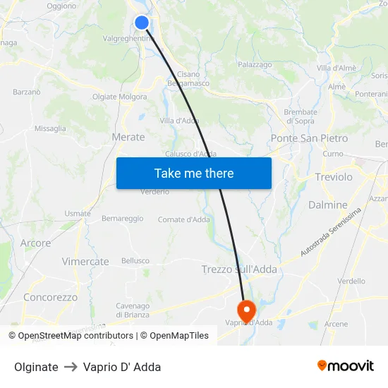 Olginate to Vaprio D' Adda map