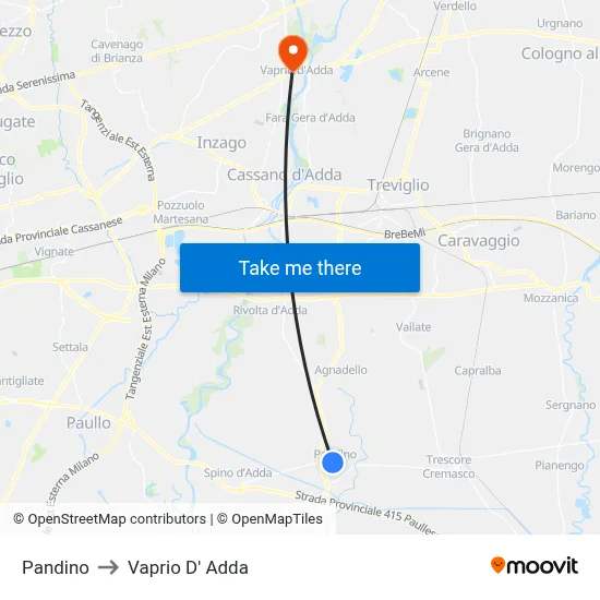 Pandino to Vaprio D' Adda map
