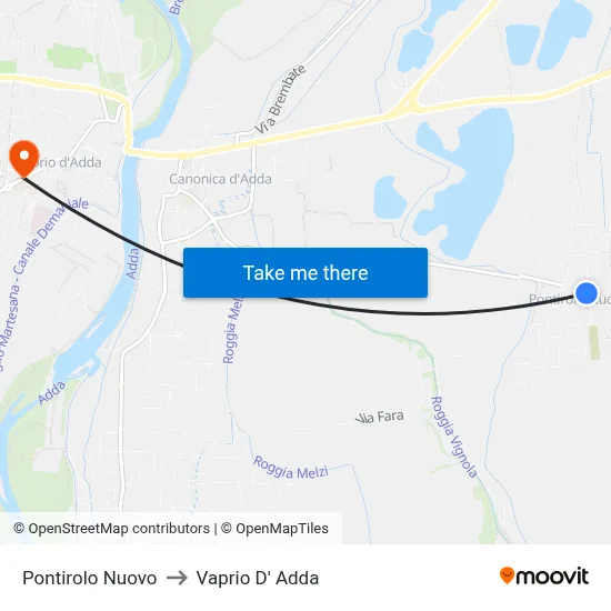 Pontirolo Nuovo to Vaprio D' Adda map