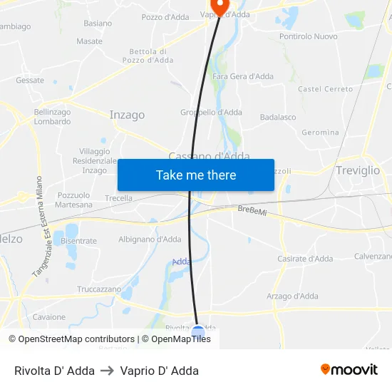 Rivolta d'Adda to Vaprio d'Adda map