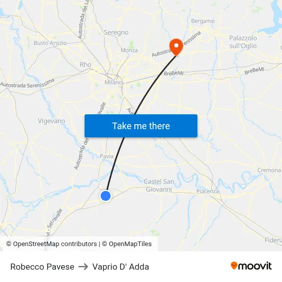 Robecco Pavese to Vaprio d'Adda map